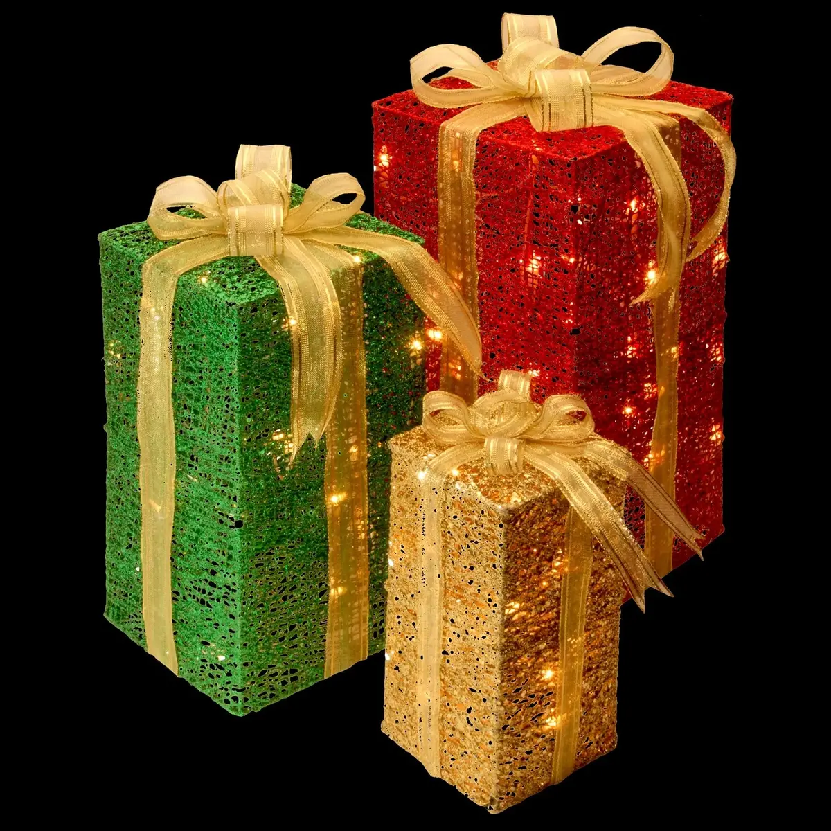 3-Piece Sisal Gift Box Lighted Display 2