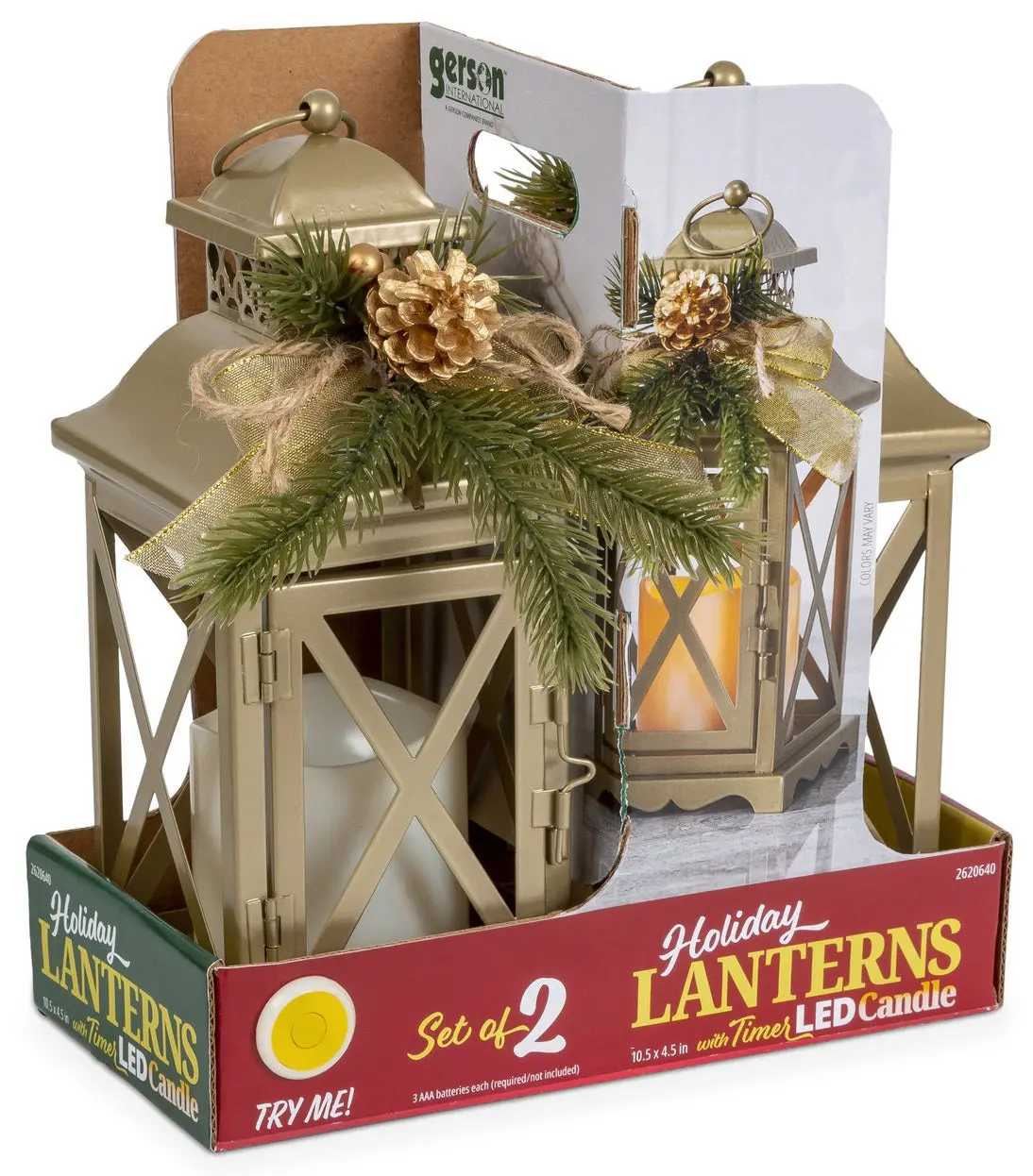 Set Of 2 Battery Operated Lighted Christmas Holiday Lanterns With Floral Accents And Timer 1