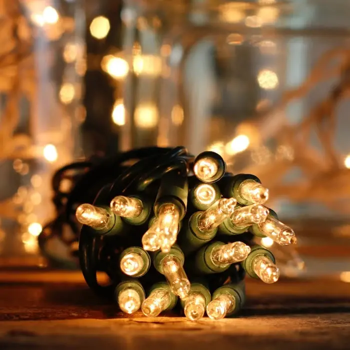 Set Of 35 Clear Lights On Green Wire 1