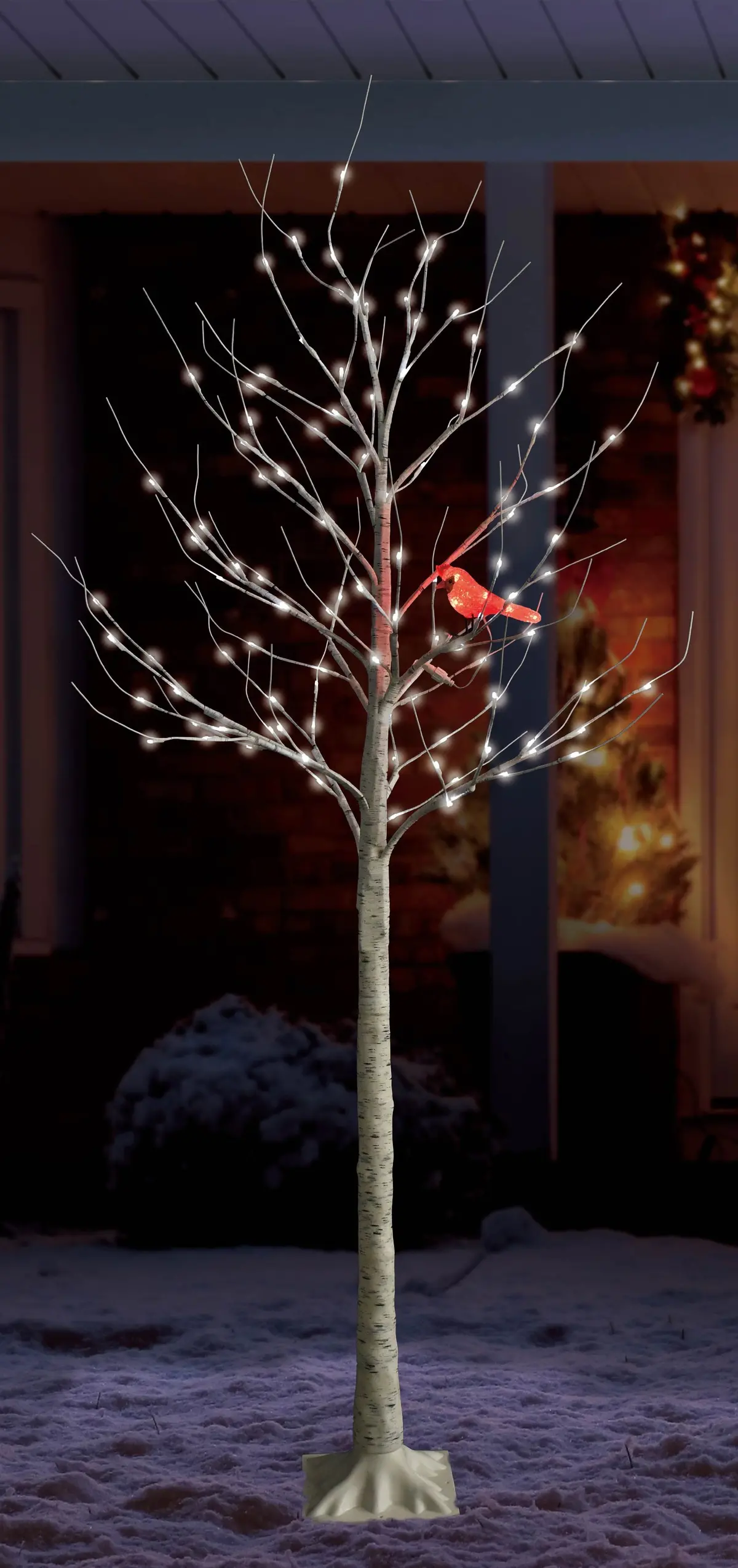 6' Twinkling Led Birch Tree With Led Cardinal 1
