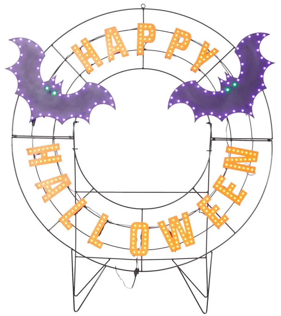 Led Halloween Wreath With Holiday Message And Bats 2