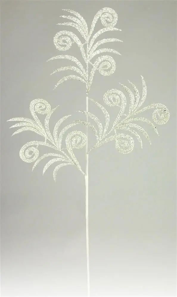 35" White Glittered Swirl Palm Spray 1