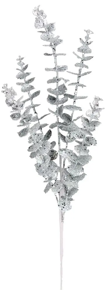 32" Silver Glitter Eucalyptus Pick Spray 1