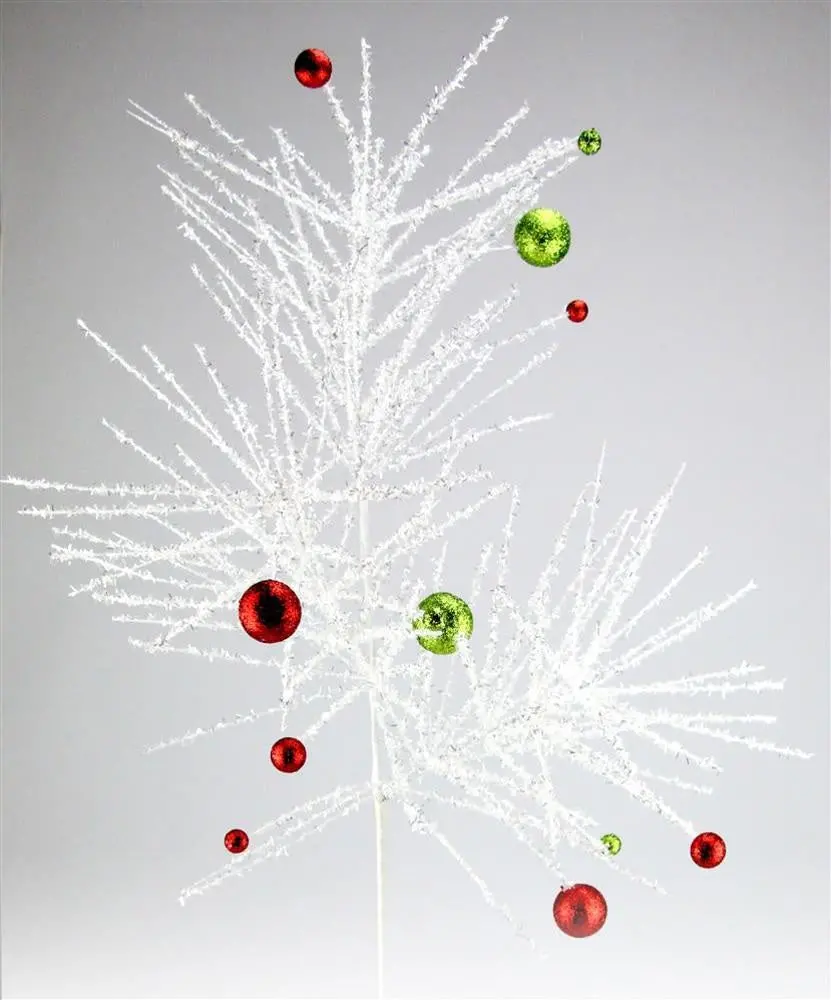 26" White Pine Glitter Ball Pick Spray 1