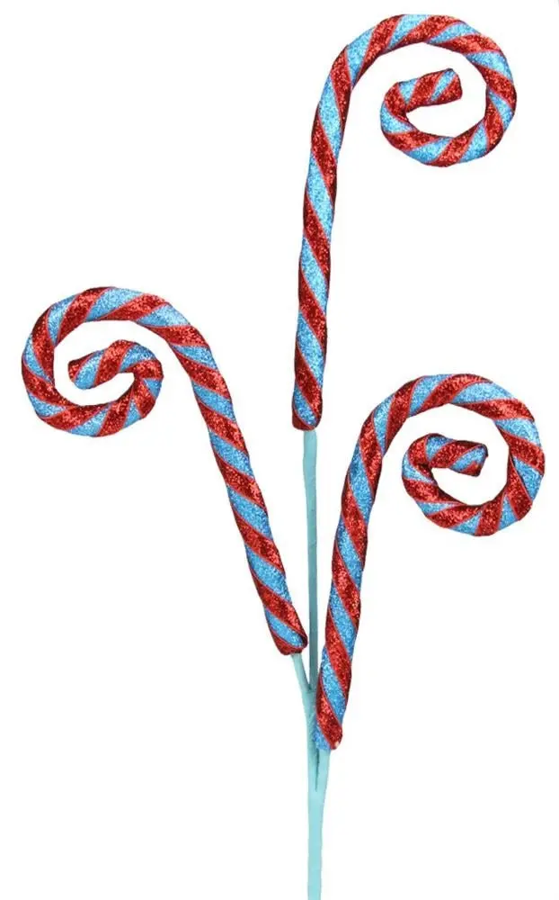 29" Turquoise And Red Glitter Candy Cane Spray 1