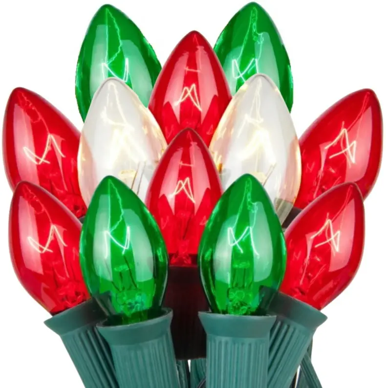 Set Of 25 Transparent C7 Glass Bulbs - Red, Green & Clear 1