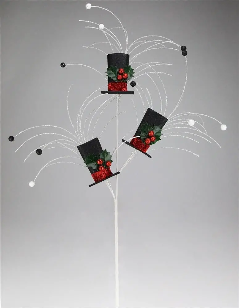40" Glitter/Ribbon Snowman Hat Spray 1