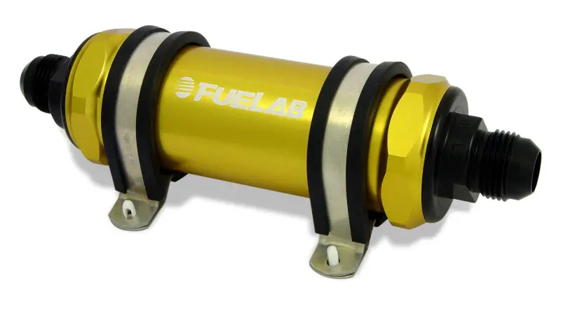 Fuelab Inline Fuel Filter – -10An Inlet / -8An Outlet, 10-Micron Fabric Element With Integrated Check Valve (Gold Finish) 1