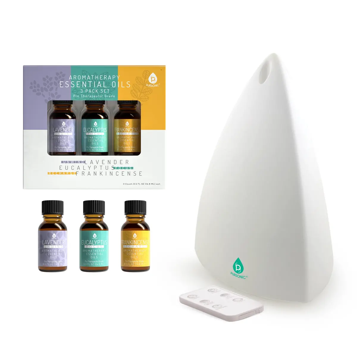 Pursonic Aromatherapy Diffuser & Essential Oil Set -Ultrasonic Top 3 Oils 1
