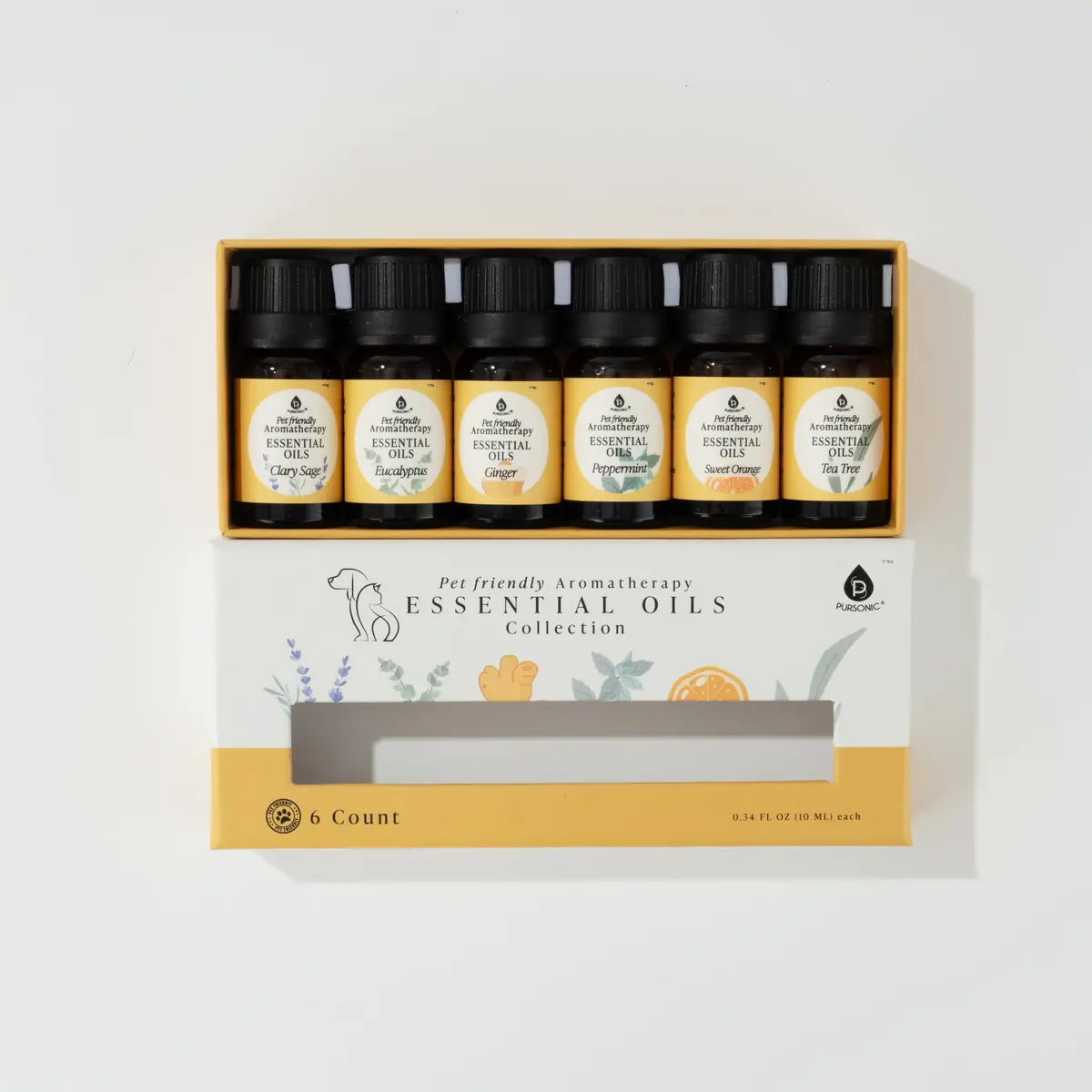 Pursonic Pet-Friendly Aromatherapy Essential Oils Collection - Cedarwood, Chamomile, Frankincense, Ginger, Lavender, And Rosemary 1