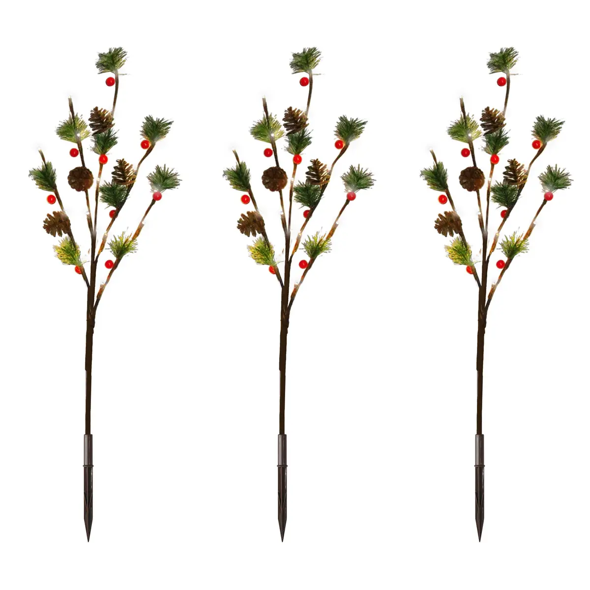 30" Led Austrian Pine Branches With Berries And Pine Cones (3-Pack) 2