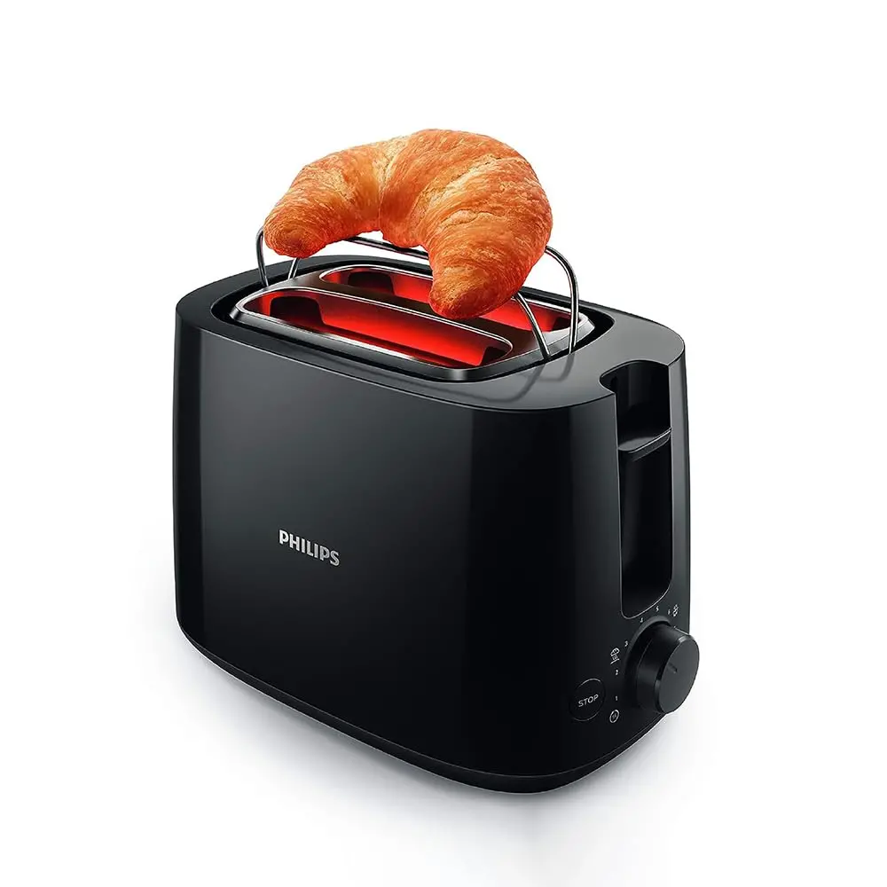 Philips 600 Watts 2-Slice Toaster With Integrated Bun Rack Black - Hd2583/90 1