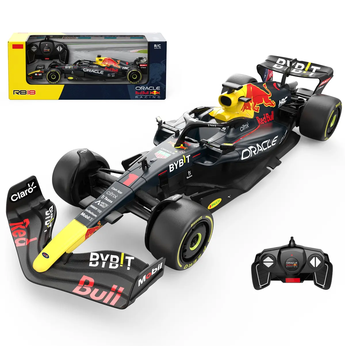 Oracle Red Bull Racing Rb18 Rc Car 1/18 Scale Licensed Remote Control Toy Car, Official F1 Merchandise By Rastar 1
