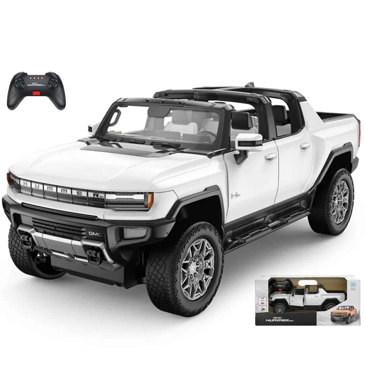 Gmc Hummer Ev Rc Car 1/16 Scale Licensed Remote Control Toy Car With Open Doors, Working Lights, Phone Holder And Crab Walking Mode By Rastar 1