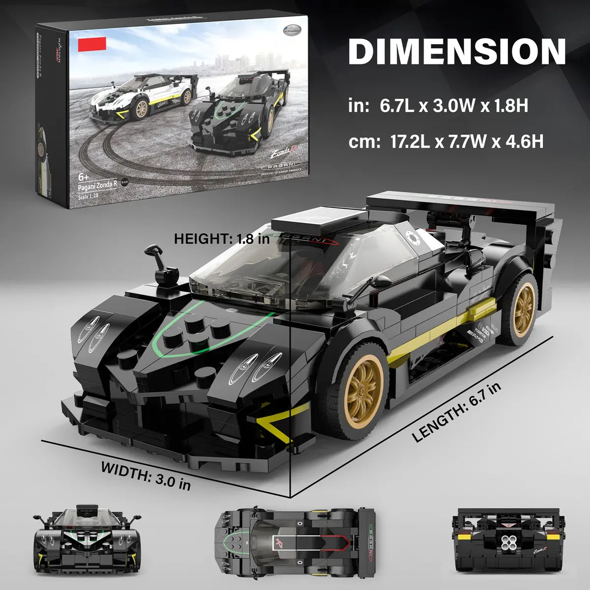 Pagani Zonda R 1/28 Scale Model Building Bricks Kit, 387Pcs 2