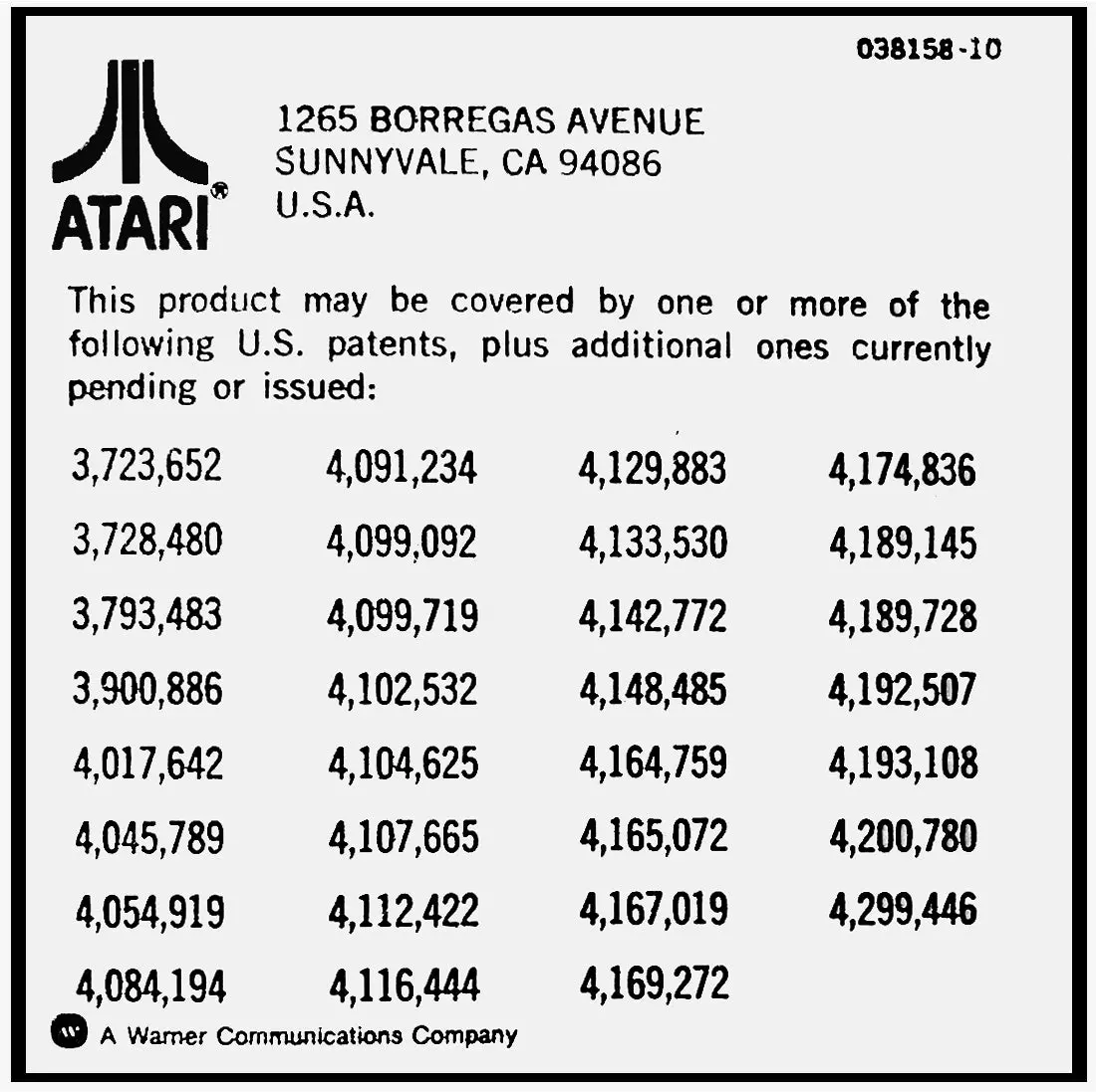 Atari Patent Arcade Sticker Back Door - Instruction 1