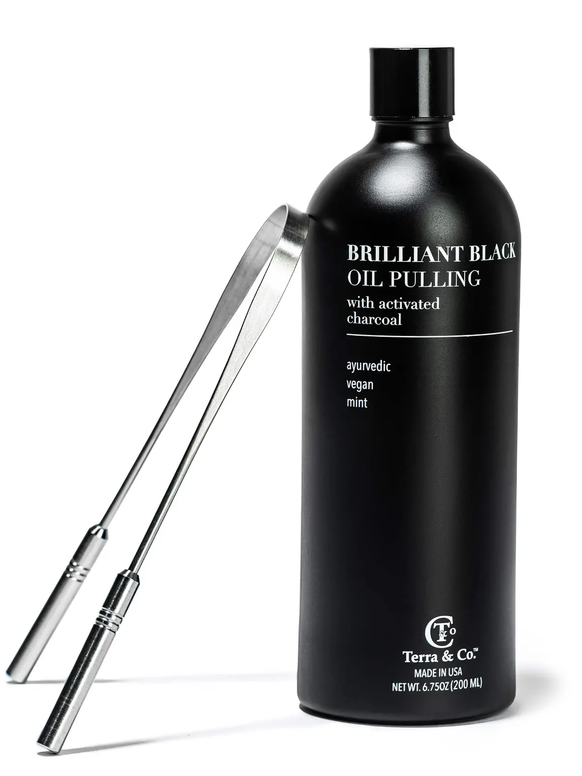 Terra & Co. Charcoal Oil Pulling + Stainless Steel Tongue Scraper Bundle 1