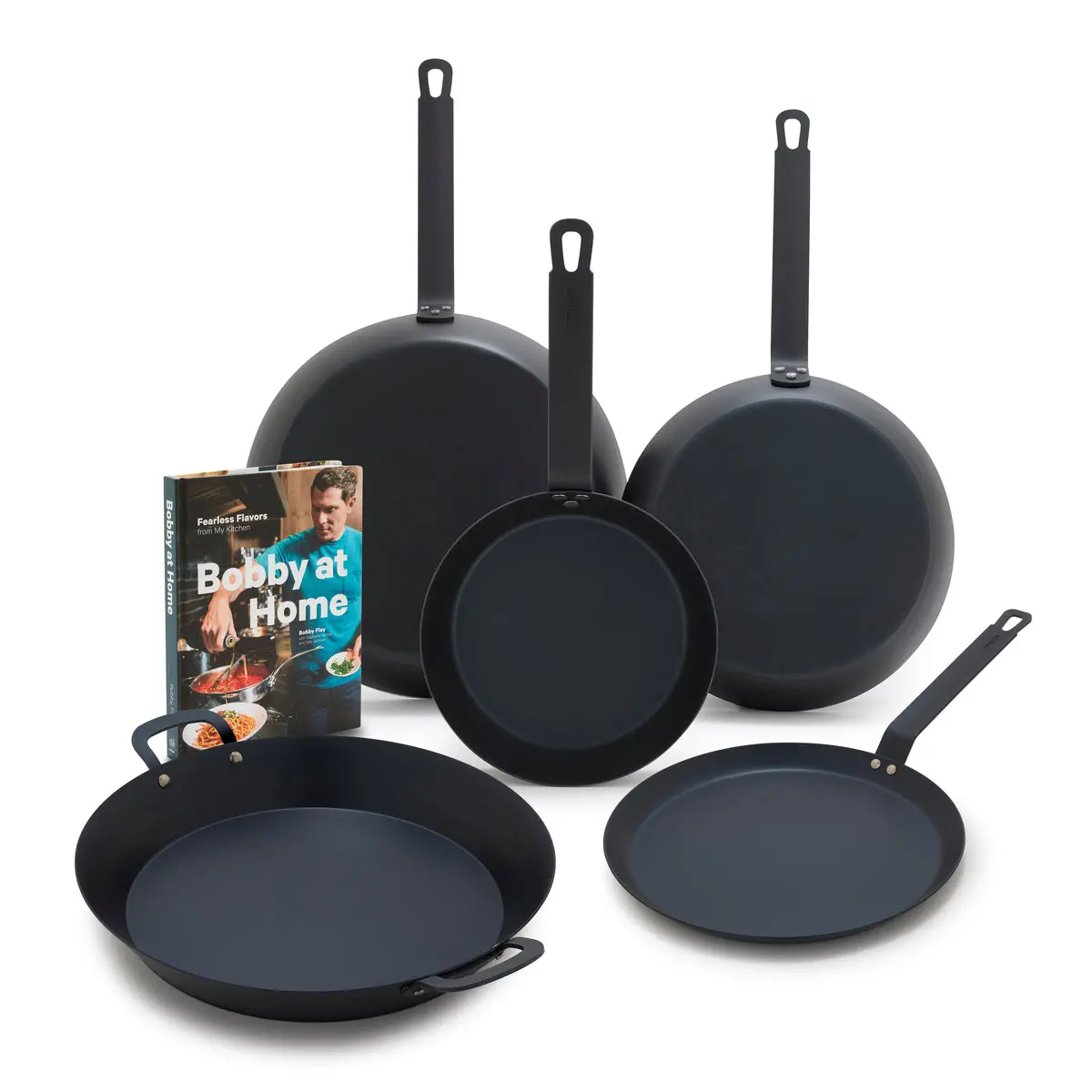 Bobby Flay By Greenpan 5-Piece Carbon Steel Set With Bobby At Home Cookbook 1