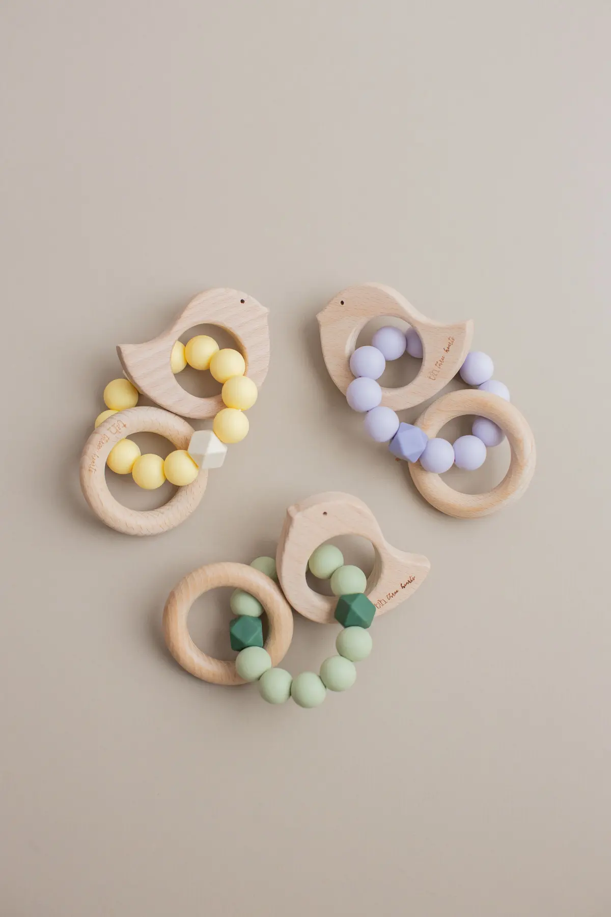 Three Hearts Dove Rattle - Bpa Free Silicone & Beech Wood 1