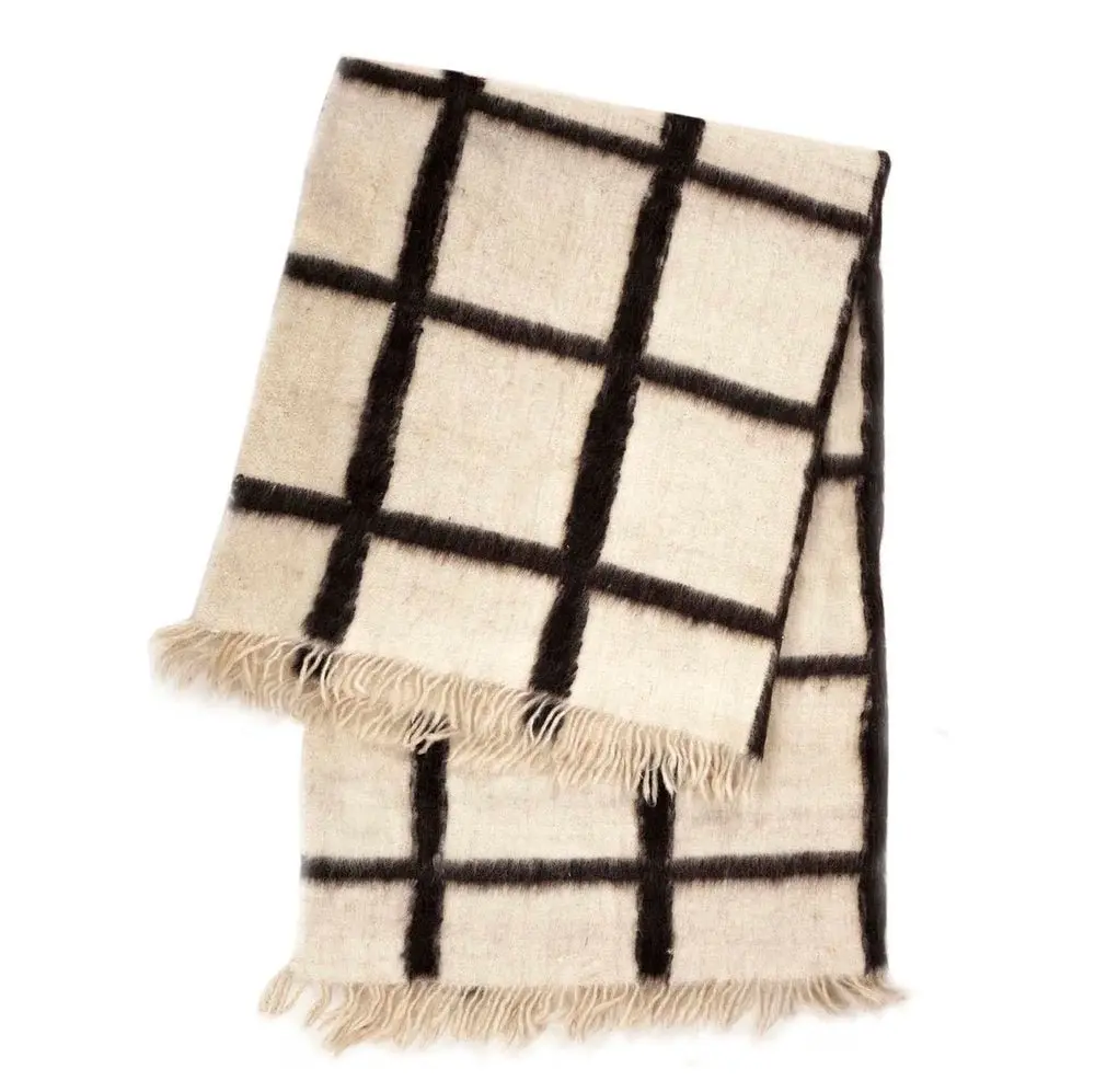 Archive New York Momos Grid Blanket- Natural White And Black 1