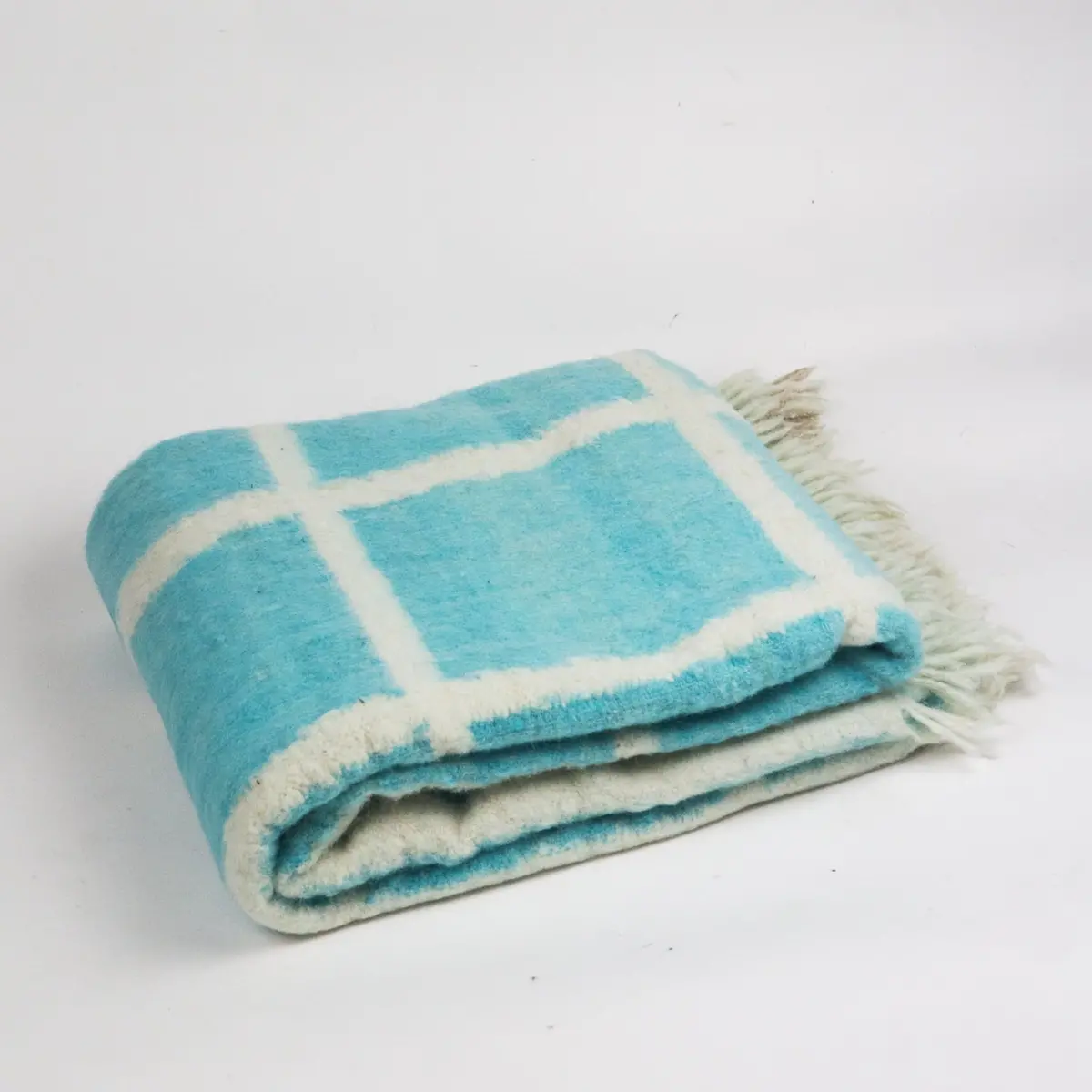 Archive New York Made To Order: Momos Grid Blanket- Aqua Blue And Natural White 1