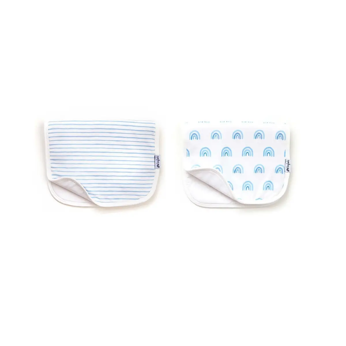 Izzylee's Sky Blue Stripe And Blue Rainbow Organic Burp Cloth Set 1