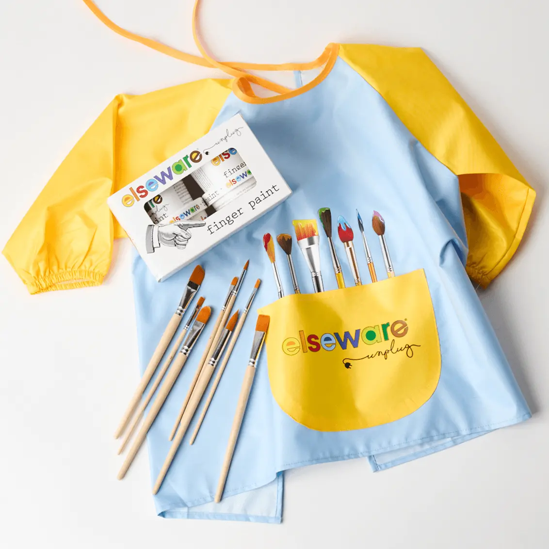 Elseware Unplug Mess-Free Kids Paint Bundle | All-Natural Finger Paint & Art Smock Set 1