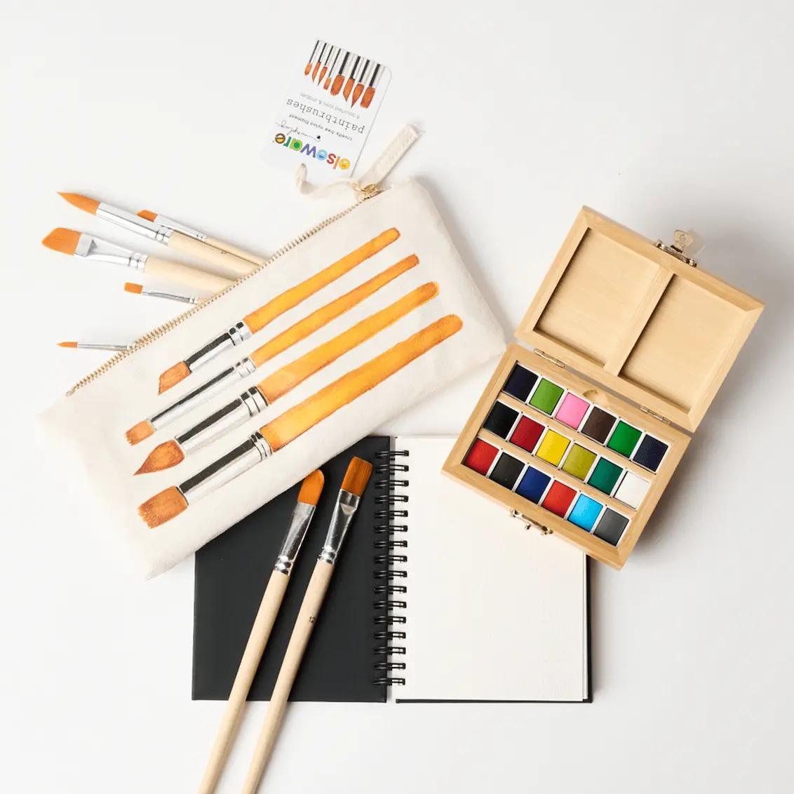 Elseware Unplug Watercolor Travel Set | Bamboo Case, Brushes, & Paper Pad 1
