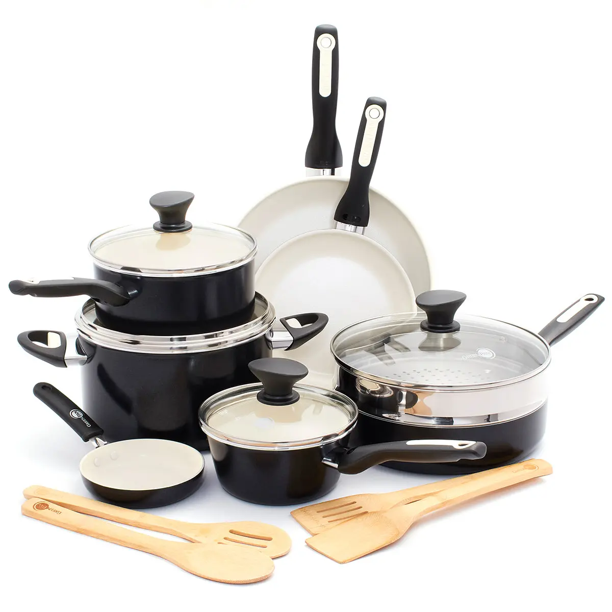 Rio Ceramic Nonstick 16-Piece Cookware Set | Black 1