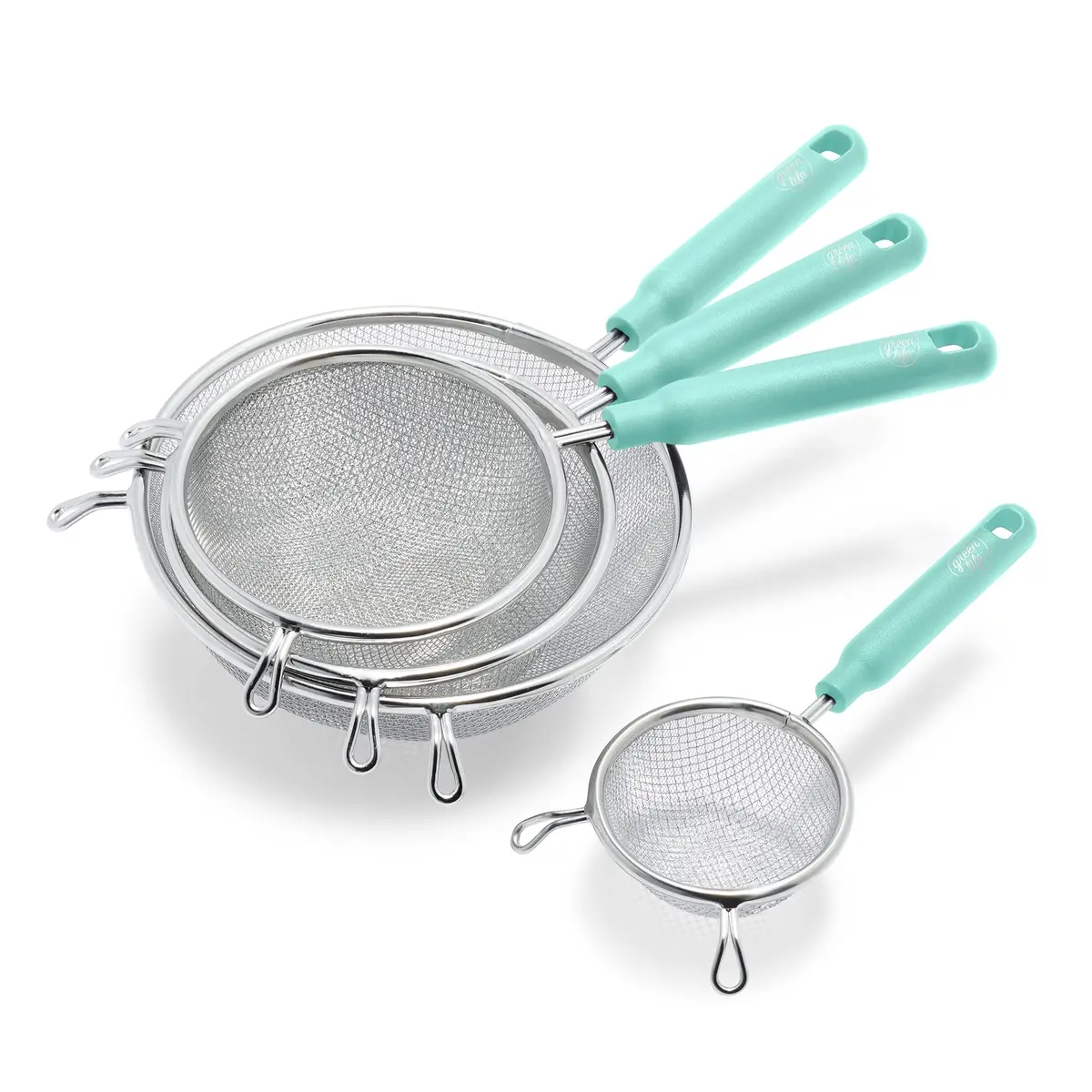 Greenlife Stainless Steel Mesh Strainers, Set Of 4 | Turquoise 1