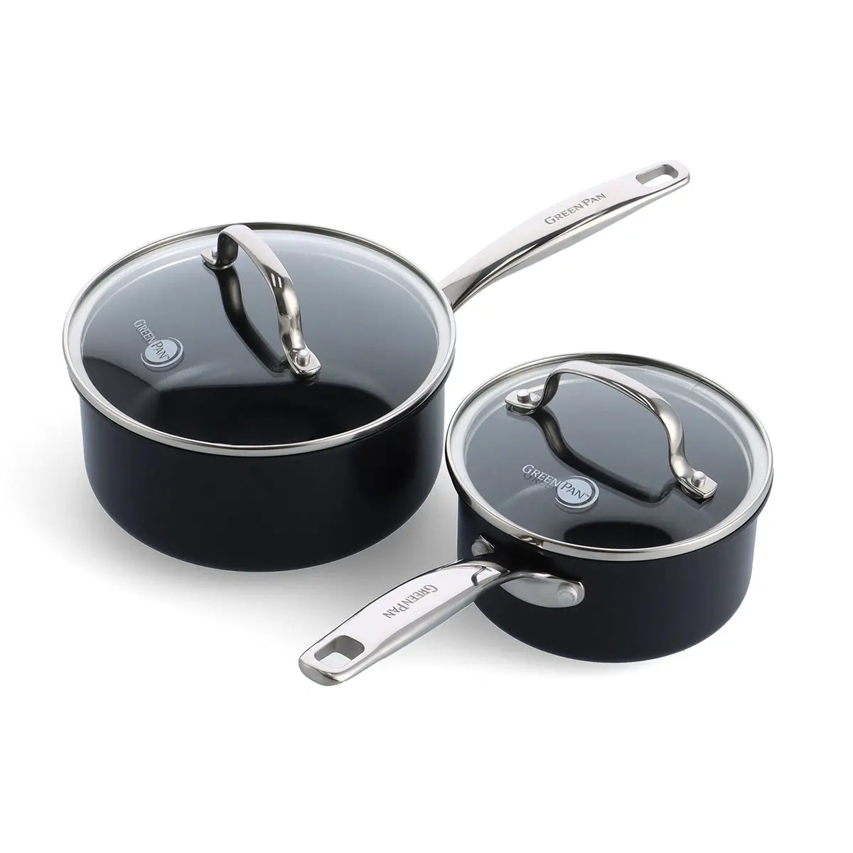 Chatham Black Ceramic Nonstick 1-Quart And 2-Quart Saucepan Set With Lids 1