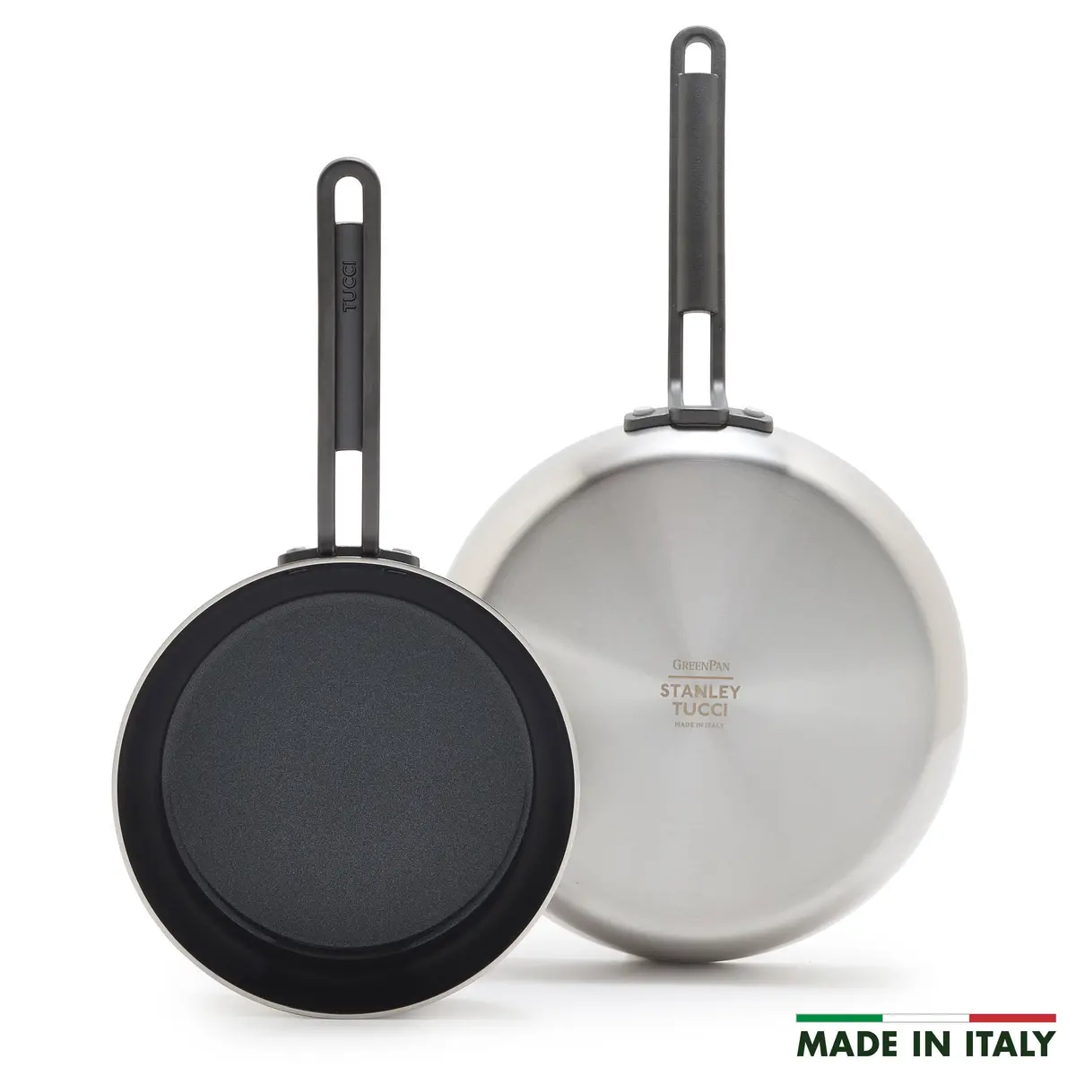 Stanley Tucci™ Stainless Steel Ceramic Nonstick 8" & 10" Frypan Set | Black Handles 1