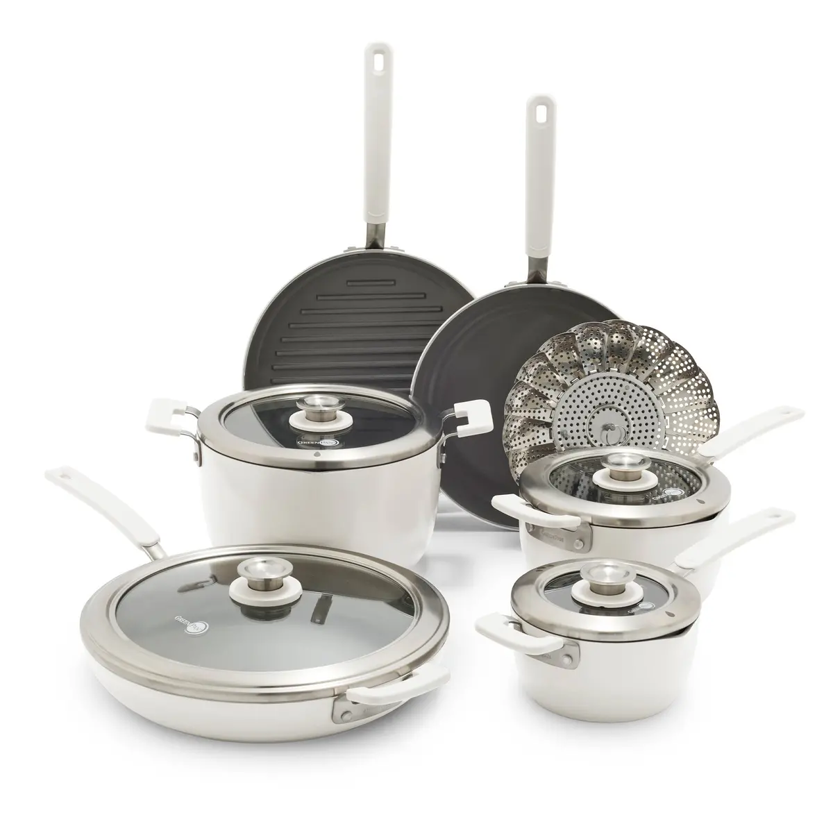 Space Saving Stack Ceramic Nonstick 11-Piece Cookware Set | Cream 1