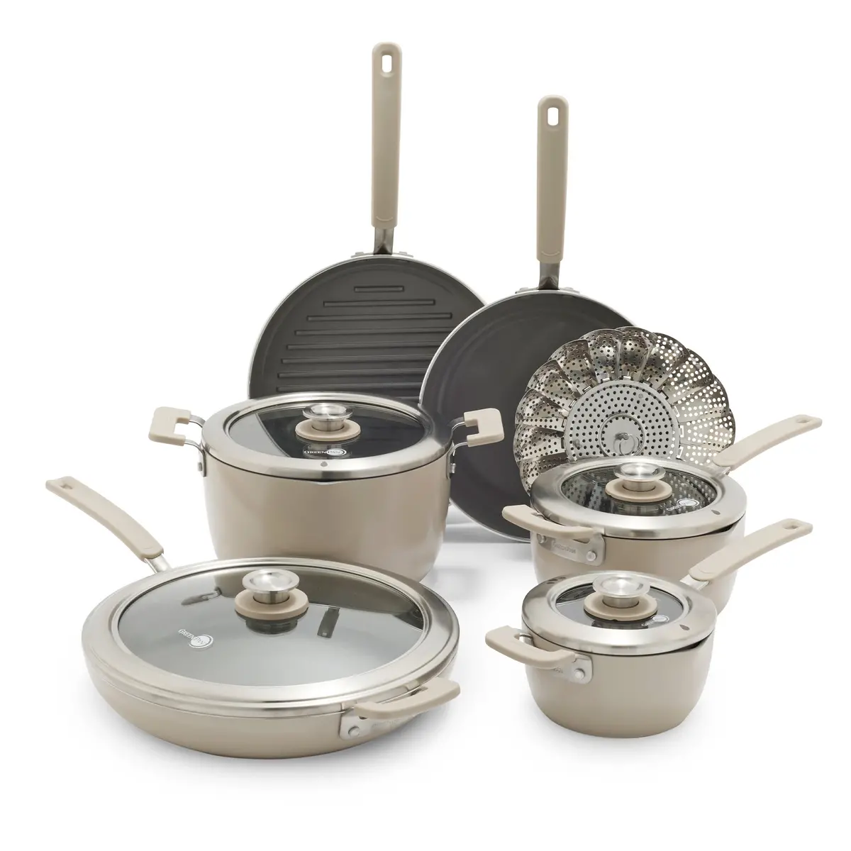Space Saving Stack Ceramic Nonstick 11-Piece Cookware Set | Taupe 1