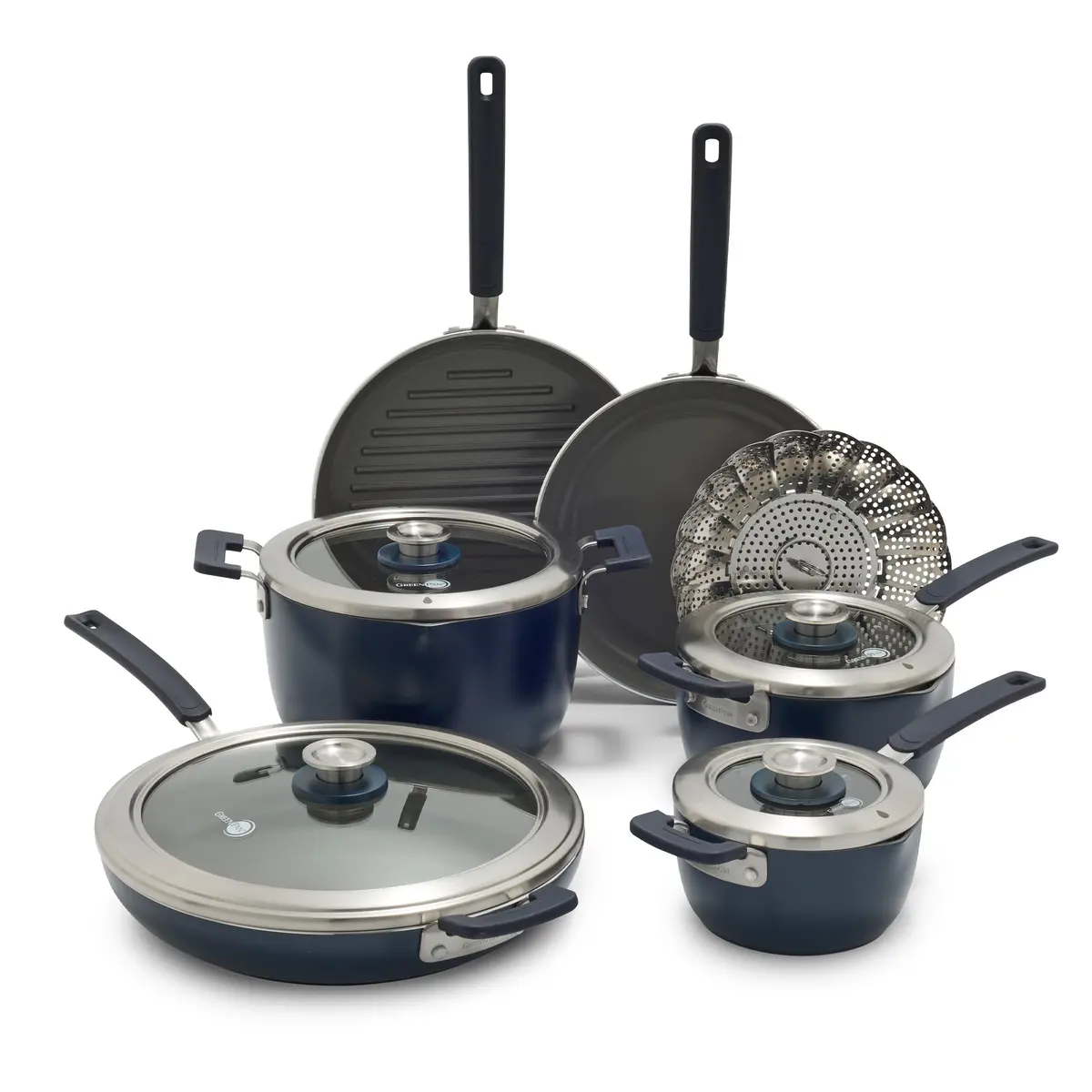 Space Saving Stack Ceramic Nonstick 11-Piece Cookware Set | Oxford Blue 1