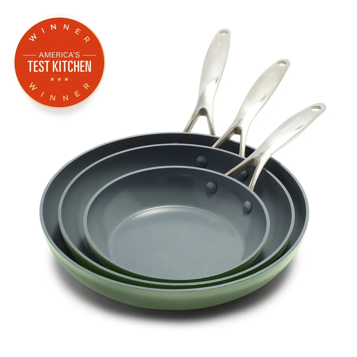 Valencia Pro Ceramic Nonstick 8", 9.5", And 11" Frypan Set | Sage 1