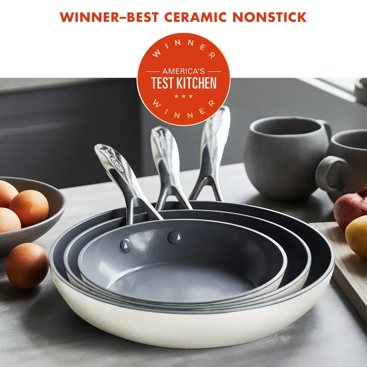 Valencia Pro Ceramic Nonstick 8", 9.5", And 11" Frypan Set | Cream 2