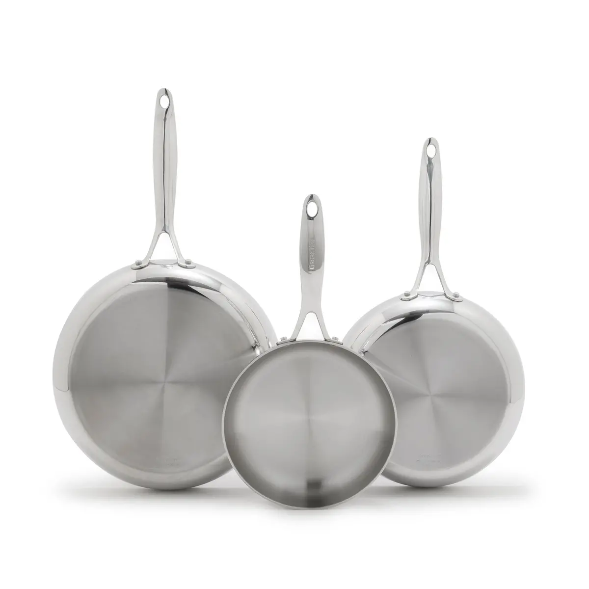 Valencia Pro Stainless Steel Uncoated 8", 9.5" And 11" Frypan Set 1