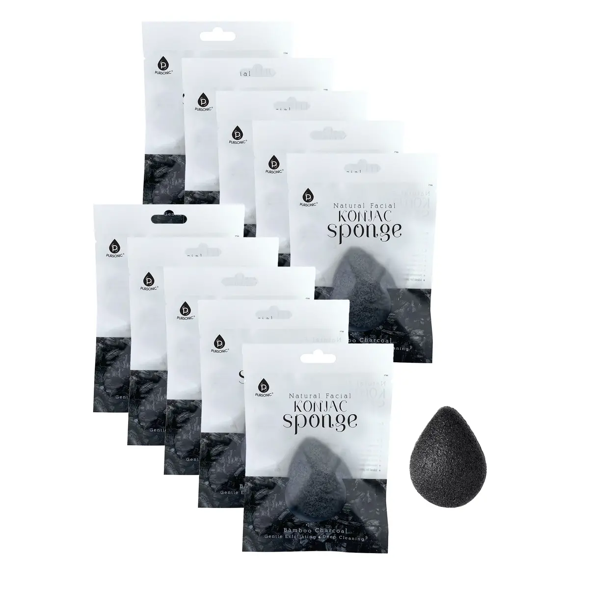 Pursonic Natural Bamboo Charcoal Konjac Sponge 10-Pack 1