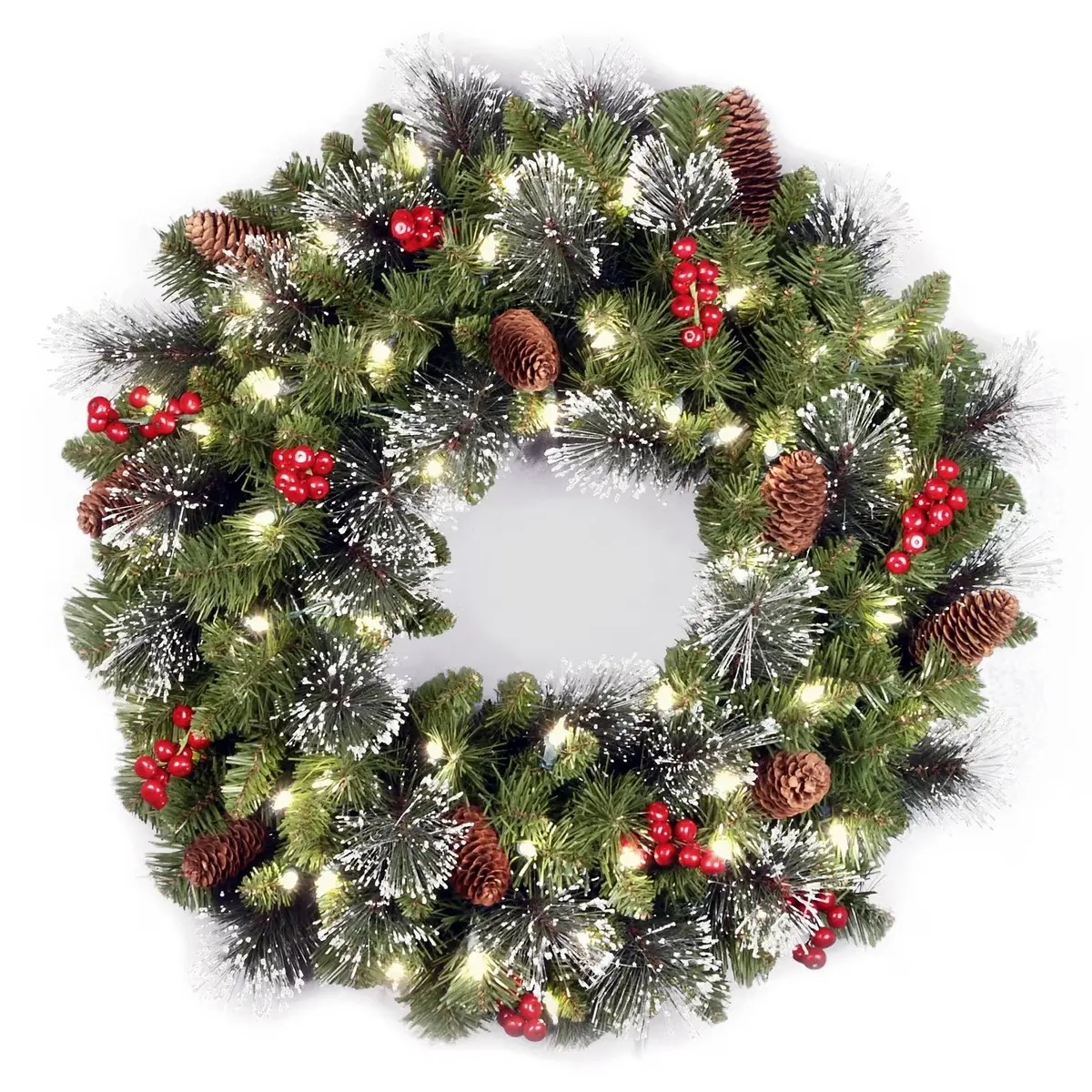 Pre-Lit Classic Spruce Wreath With Warm White Lights, Pine Cones And Berries 1