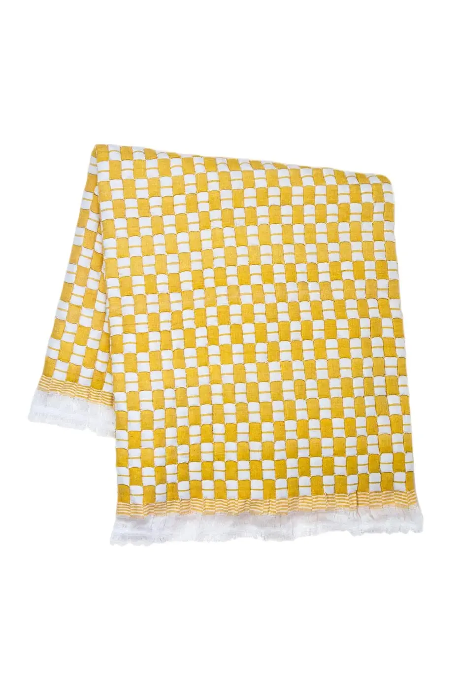 Archive New York Quilted Sujani Throw Blanket - Yellow & White 1
