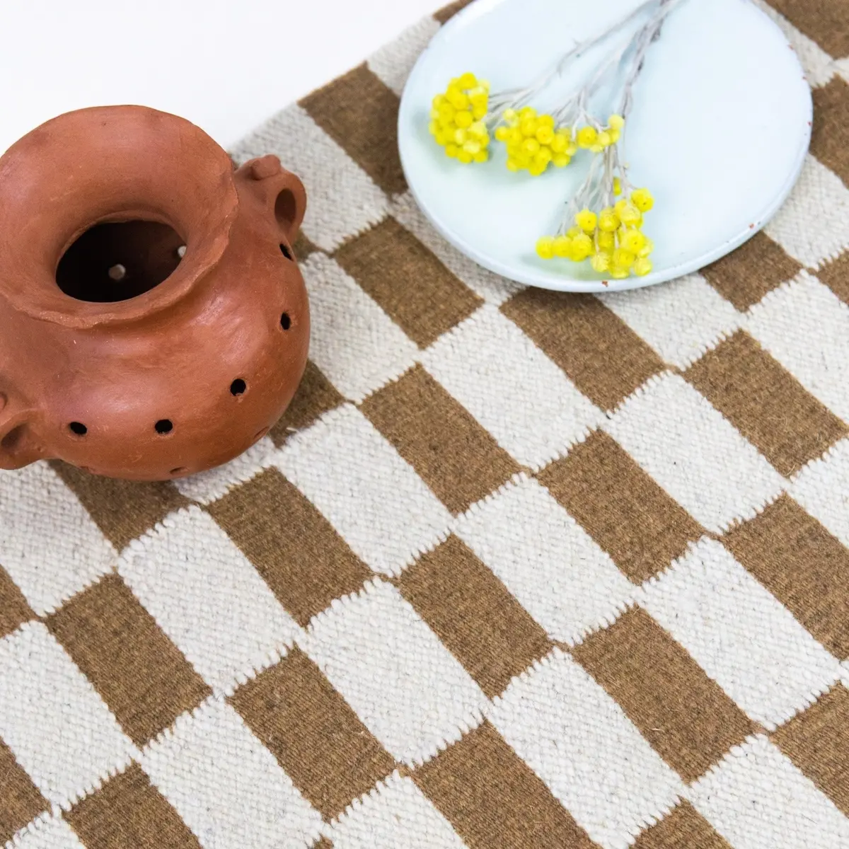 Archive New York Zapotec Checkered Rug In Umber & Ivory 1