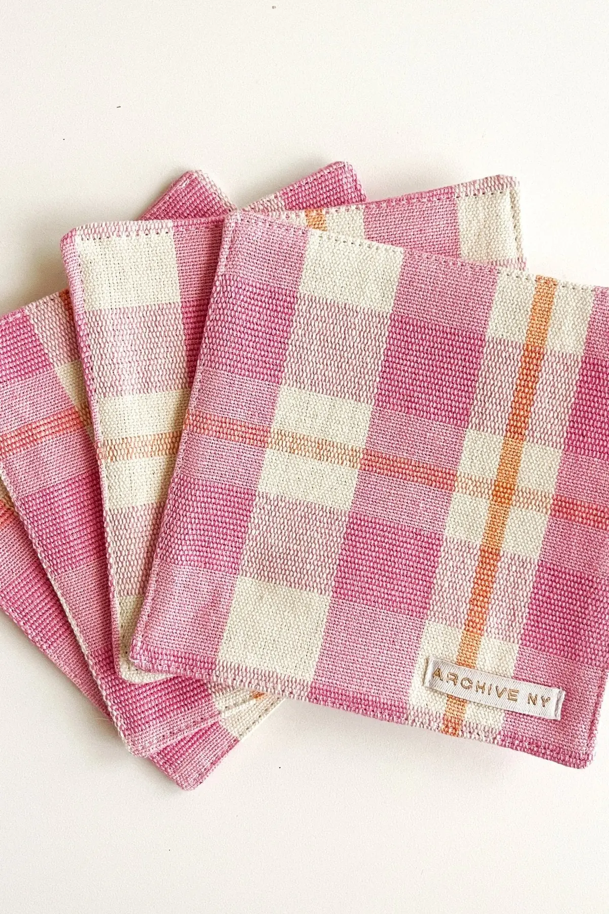 Archive New York Abigail Bubblegum And Peach Plaid Coasters 2