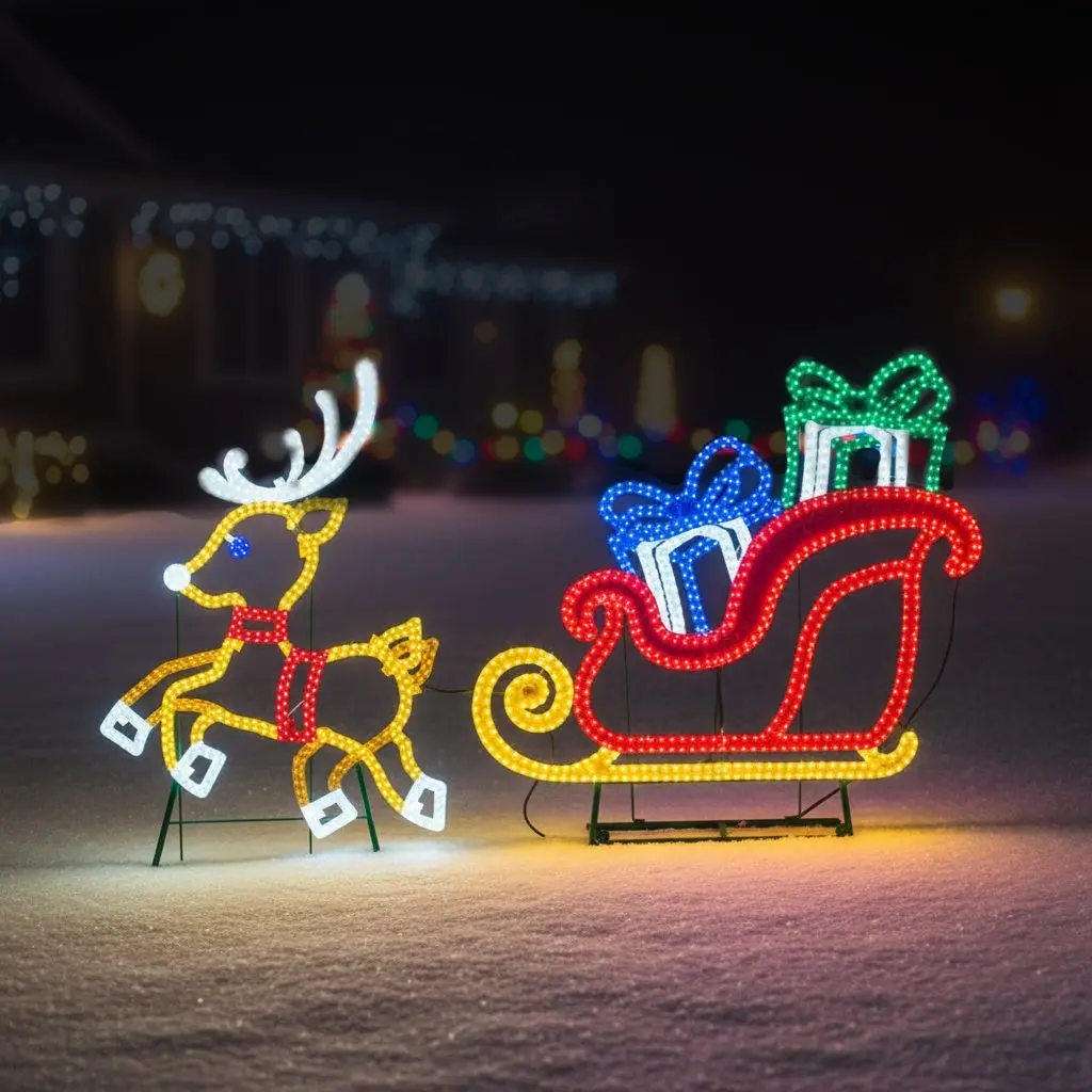 Hi-Vibrant Led Sleigh & Reindeer Combo 1