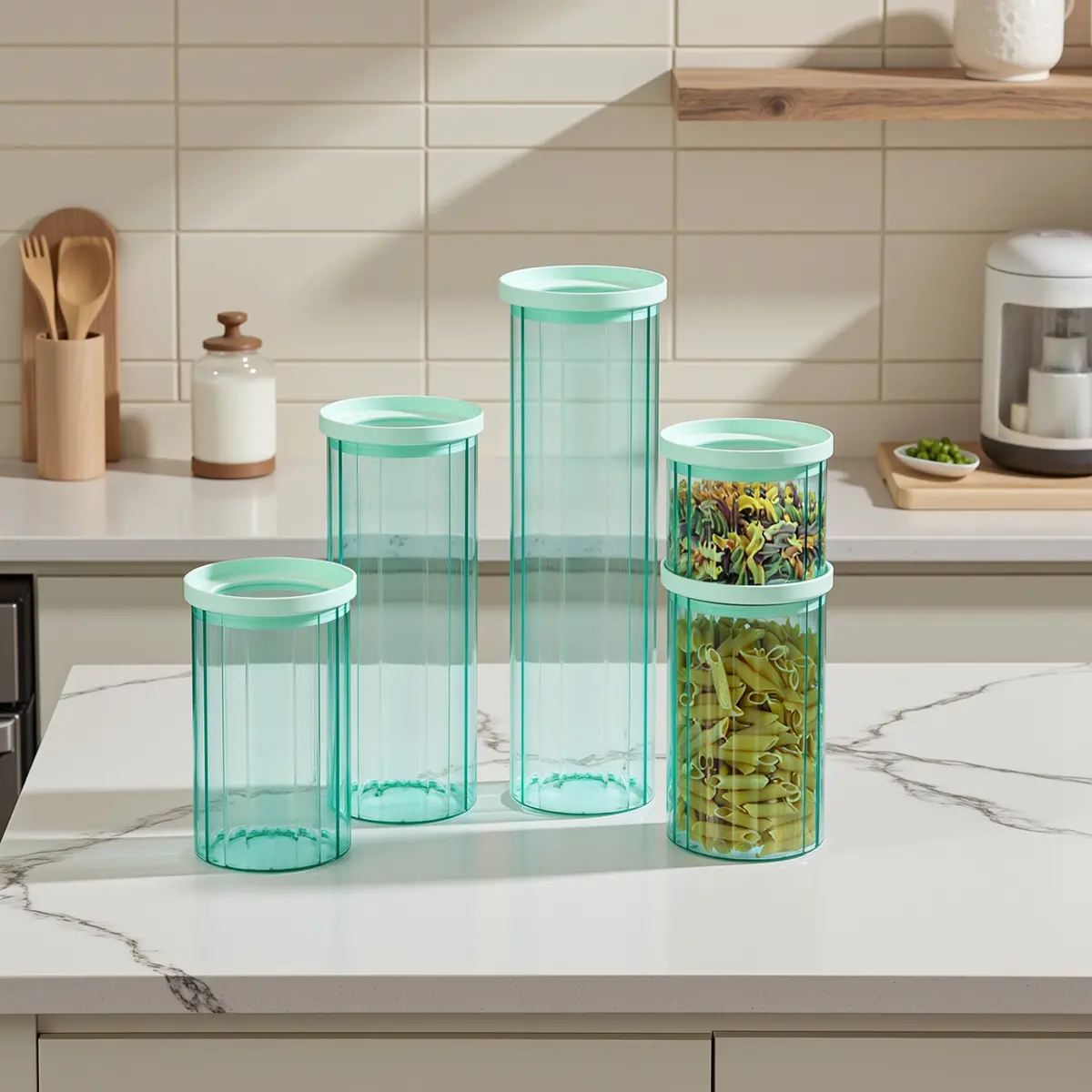Genicook Glass Canister Set & Glass Lid - Diamond Blue 2