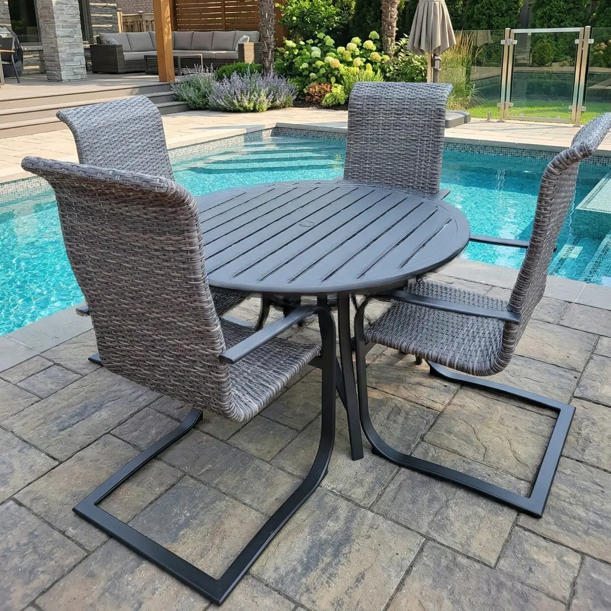Dublin Black Woven Sling Spring Patio Dining Sets 1