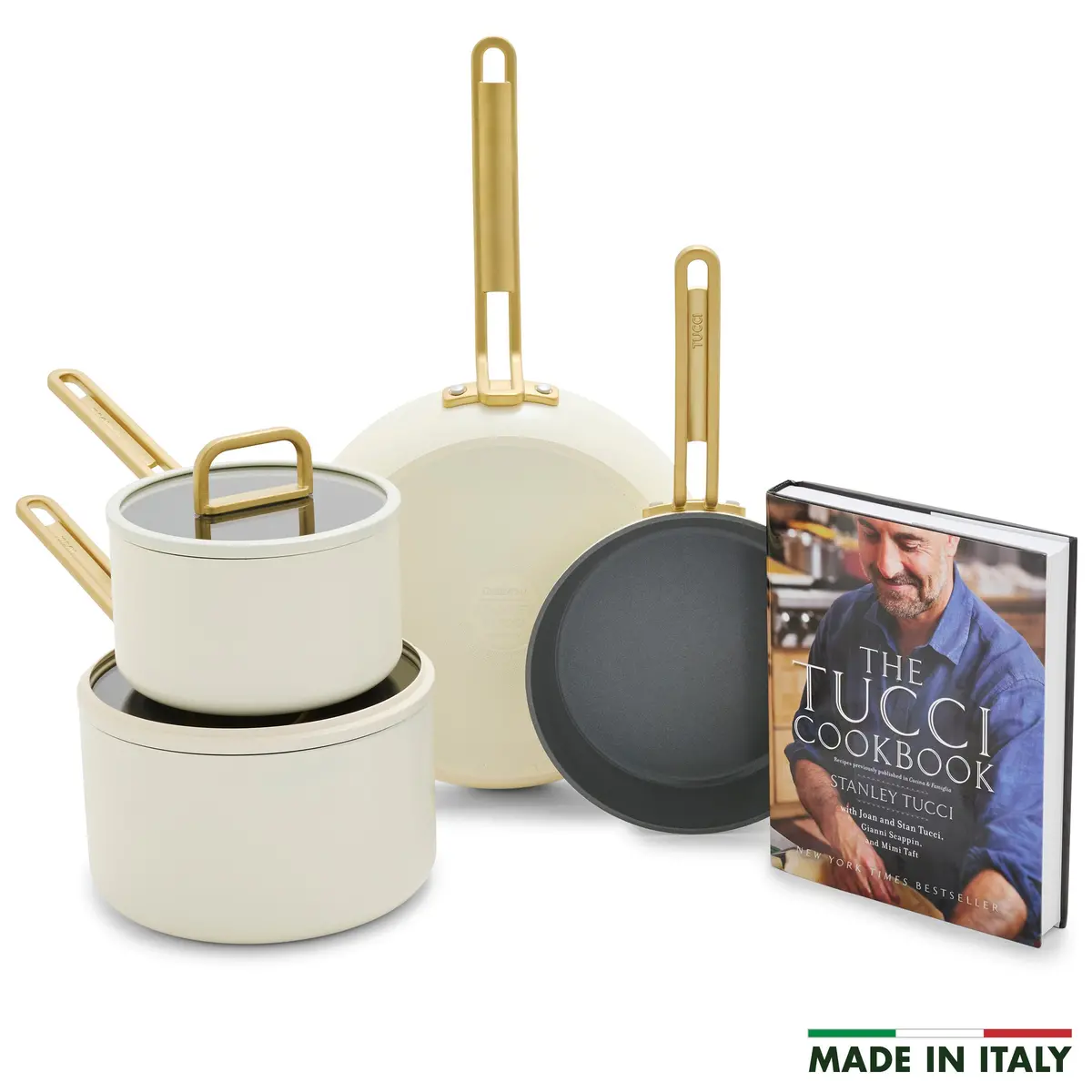 Stanley Tucci™ Ceramic Nonstick 6-Piece Cookware Set With The Tucci Cookbook | Carrara White 1