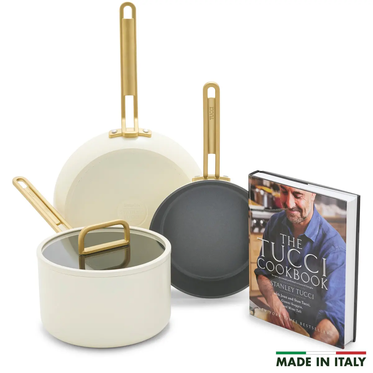 Stanley Tucci™ Ceramic Nonstick 4-Piece Chef Set With The Tucci Cookbook | Carrara White 1