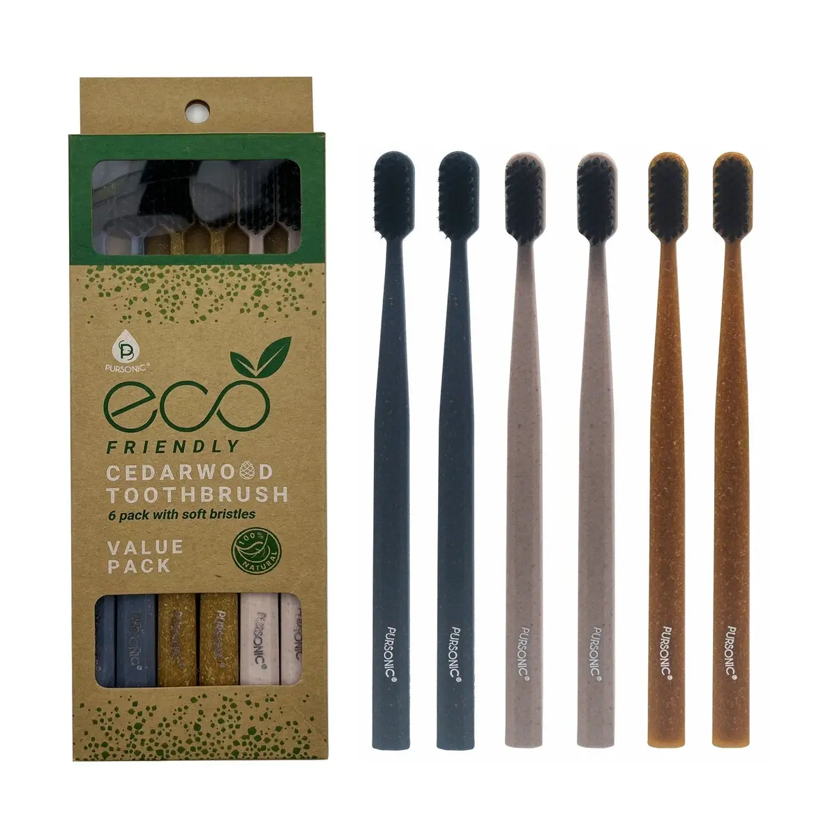 Pursonic 100% Eco-Friendly Cedarwood Toothbrushes (6 Pack) 1
