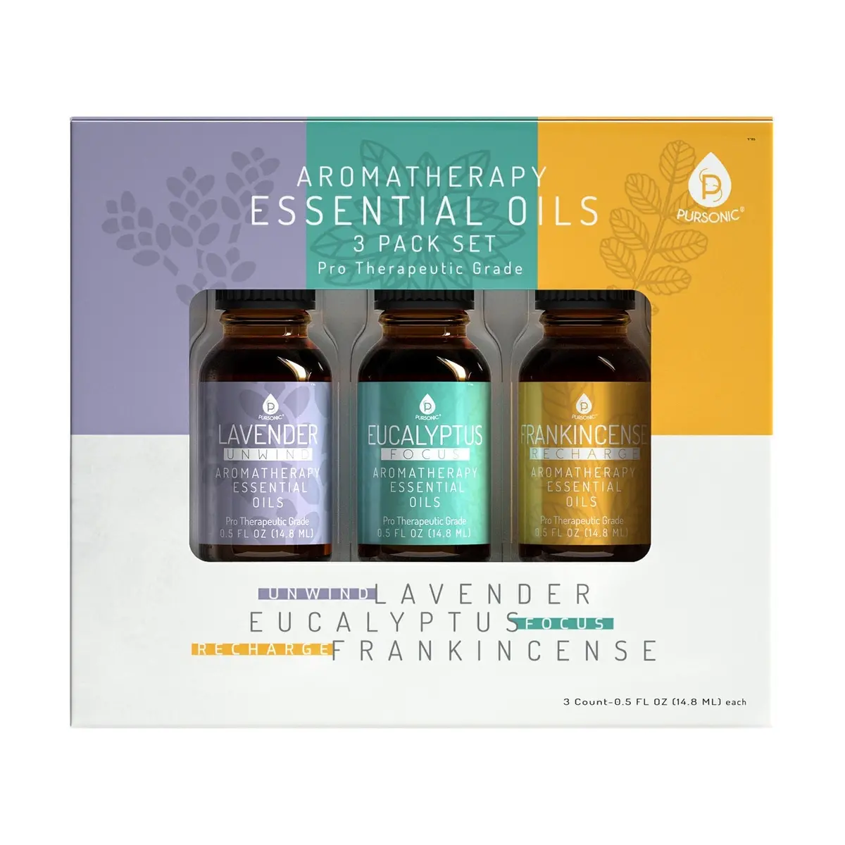 Pursonic 3 Pack Aromatherapy Essential Oils (Lavender, Eucalyptus, Frankincense) 1
